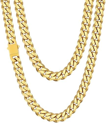10.5mm 14K Gold Plated Cuban Link Chains for Men Women, 28 Inches