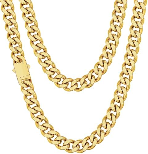14K Gold Plated Chain Necklace for Men, 8 mm 28"