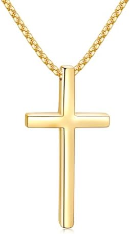14k Gold Plated Cross Necklace Chain for Men, Big Pendant 26 Inch