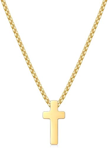 14k Gold Plated Cross Necklace Chain for Men, Tiny Pendant 22 Inch