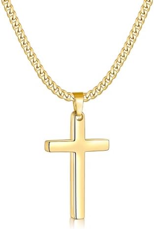 14K Gold Plated Cross Necklaces for Man, Small Pendant
