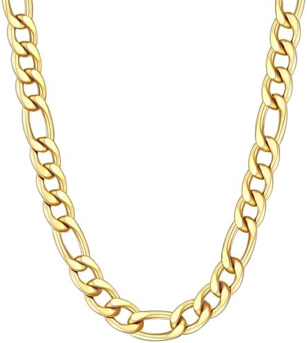 14k Gold plated Mens Chain Necklaces, Figaro Chains for Men