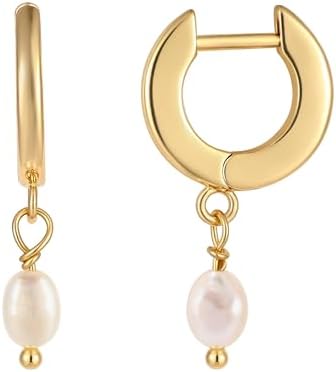 14K Gold Plated Small Pearl Drop Earrings for Women