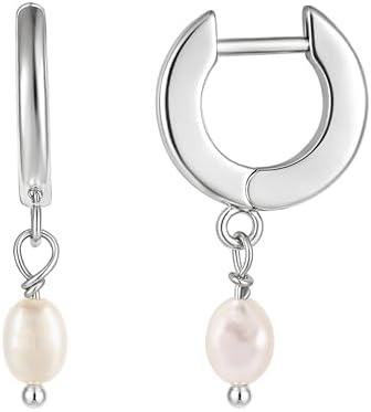 14K White Gold Plated Small Pearl Drop Earrings for Women