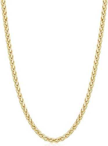 2.5mm 14K Gold Plated Wheat Chains for Men and Women, 16 Inch