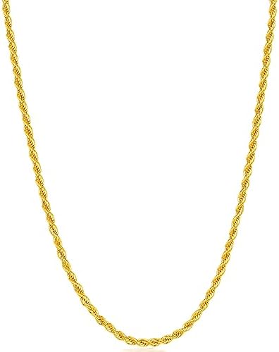2.5mm 18K Gold Plated Rope Chain for Men, 20 Inches