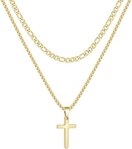 2 Pcs Cross Necklace Chain for Men, Golden Chain 18-20"