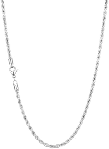 3mm Silver Tone Rope Chain for Men, 18 Inches