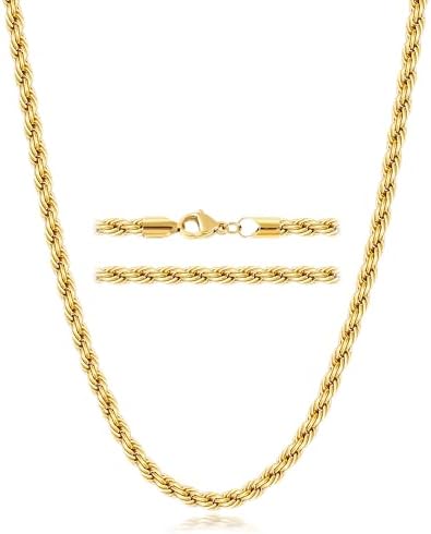 4.2mm 14K Gold Plated Rope Chain for Men and Women, 28 Inch