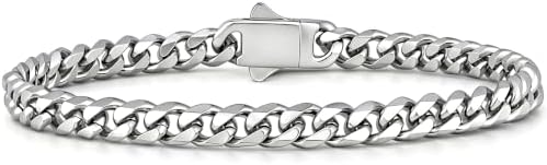 5mm Silver Tone Cuban link Mens Bracelet, 7.5" Length