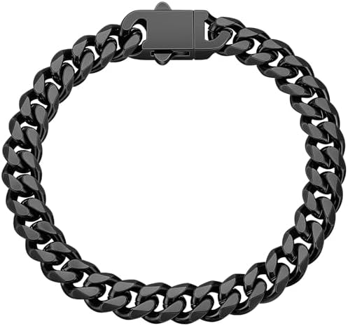 8mm Black Cuban link Mens Bracelet, 7.9" Length
