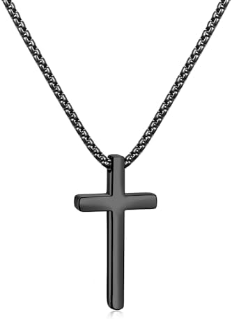 Black Cross Necklace for Men, Black Plated Mens Cross Necklaces