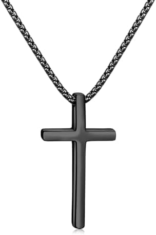 Black Cross Necklace for Men, Medium Stainless Steel Pendant 22 Inch