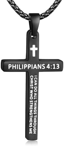 Black Cross Necklace for Men, PHILIPPIANS 4:13