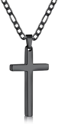 Black Cross Necklace for Men with Medium Pendant, 16 Inches