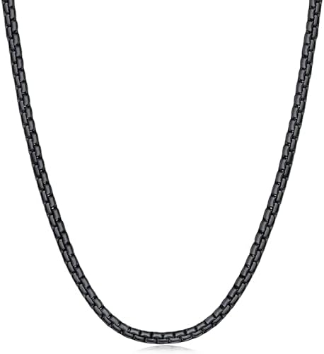 Black Flat Box Chains for Men, Width 2.5mm