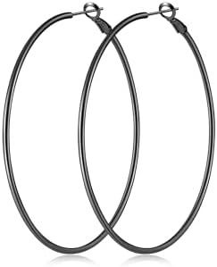 Black Hoop Earrings for Women, Big 70mm