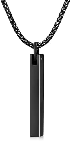 Black Pendant Necklace for Men, Rectangular Clasp 18Inch