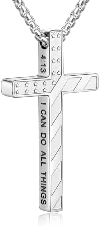 Cross Necklace for Men, 20" Silver Engraved Cross Pendant