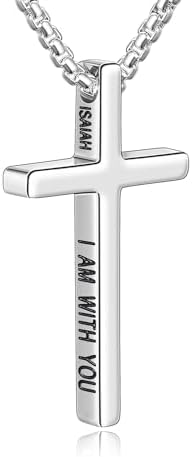 Cross Necklace for Men, Silver Plated 22" FEAR NOT FOR I AM