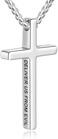 Cross Necklace for Men, Stainless Steel Box Chain 22"