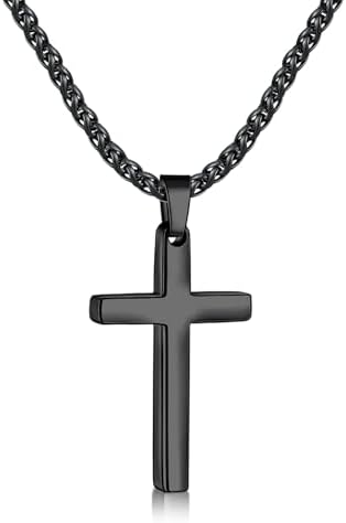 Cross Necklace for Men with Small Pendant, Black 20 Inches