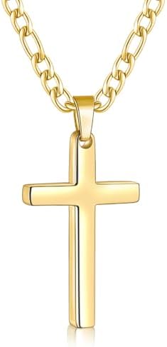 Golden Cross Necklace for Men with Small Pendant, 24 Inches