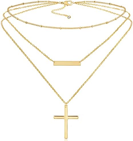 Layered Gold Plated Cross Necklaces for Women
