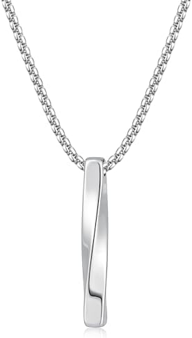 Pendant Necklace for Men, Twisted Rectangular Bar Piercing 24 Inch