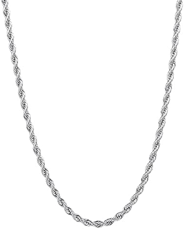 Silver Rope Chain Necklace for Men 3mm Stainless Steel Chain 22 Inch