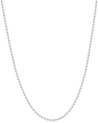 Silver Tone Bead Ball Dog Tag Chain Necklace for Men, 2.5 mm 24"