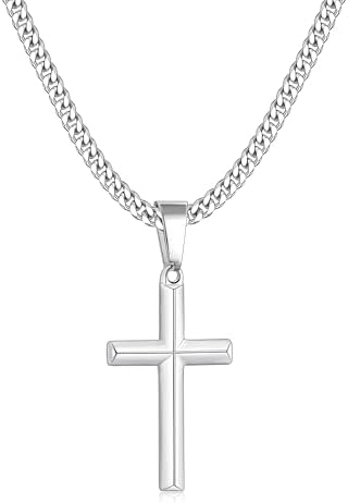 Silver Tone Cross Necklace for Men