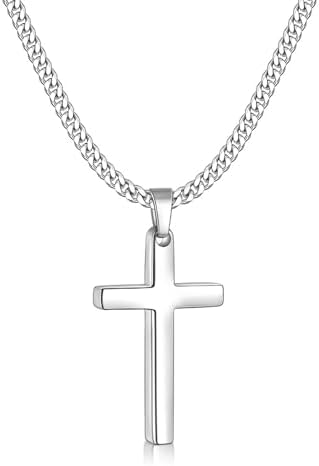 Silver Tone Cross Necklace for Men