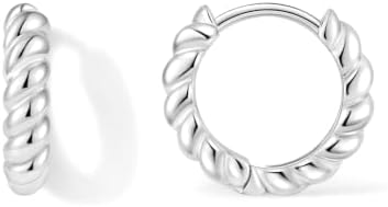 Silver Tone Twisted Huggie Hoop Earrings for Women, 8MM